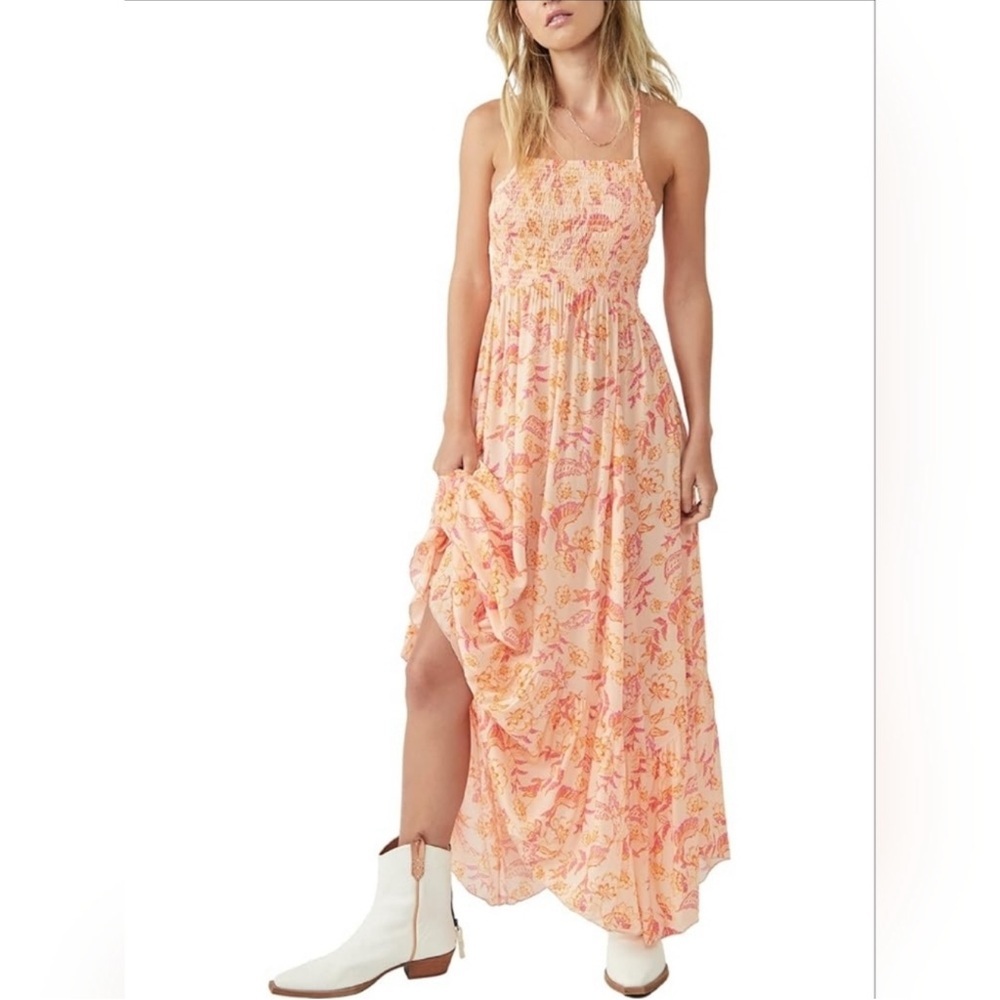 Intimately free people Heat Wave Printed Maxi Dress Coral Large